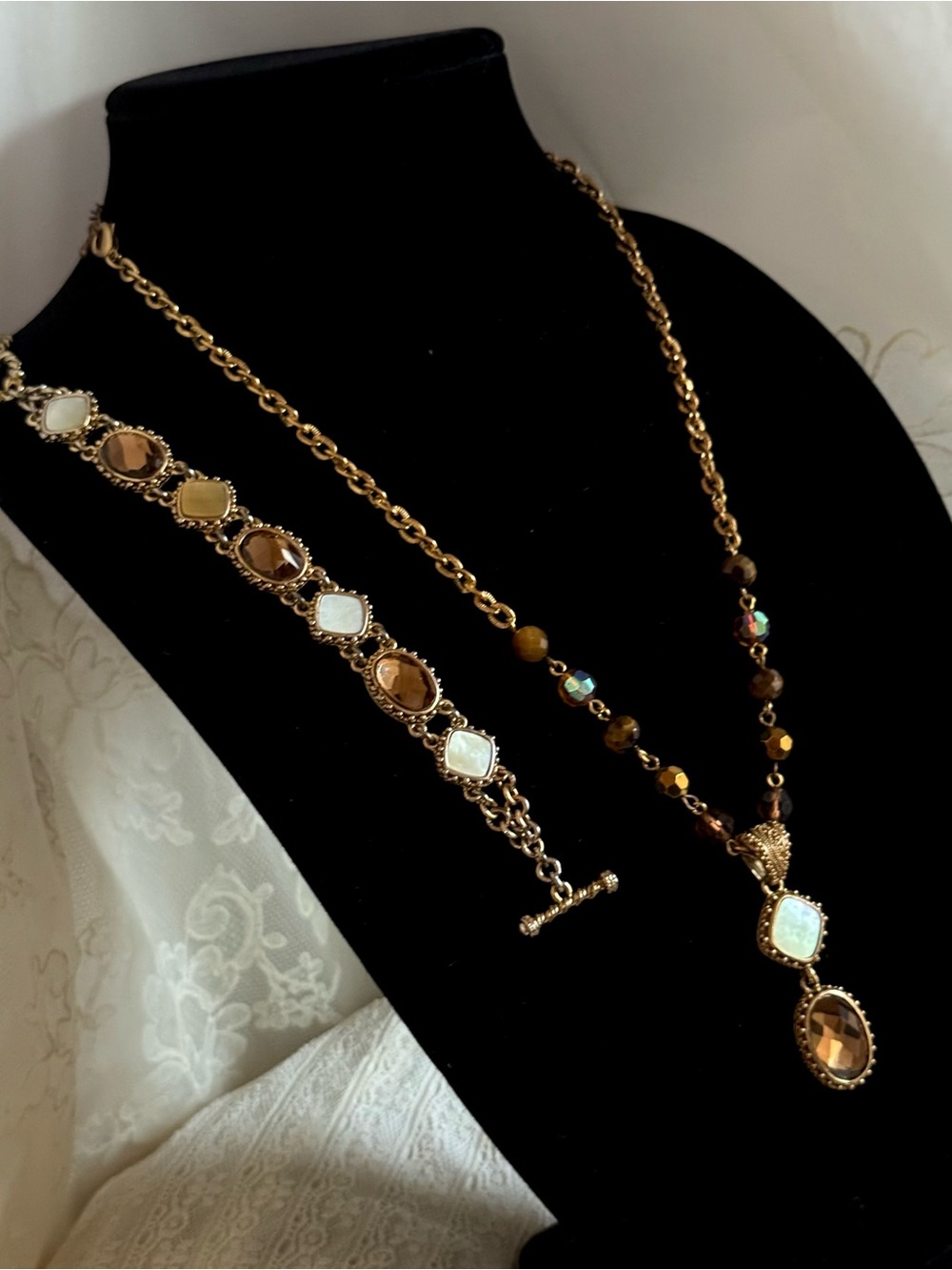 Y2K Cookie Lee Romantic Necklace and Matching Bracelet Pendant Mother of Pearl